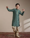 alt message - Manyavar Boys Boys Olive Green Buta Patterned Kurta Set image number 2